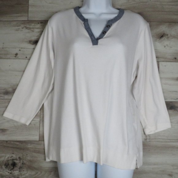 Jones NY* Women's 3/4 Sleeve V-Neck 1/4 Button Down‎ Straight Hem Shirt~ 1X - Picture 3 of 11
